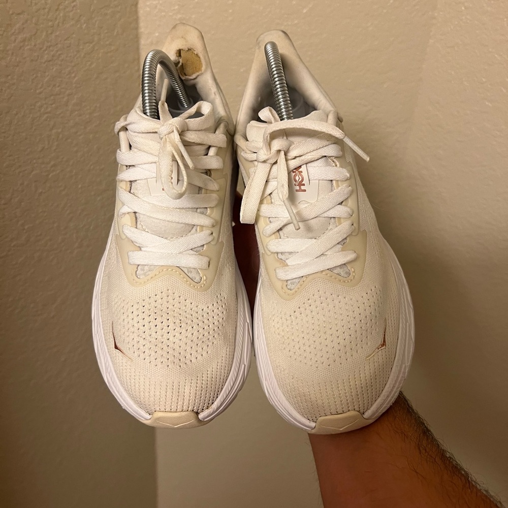Hoka Women's Cream White Athletic Running Shoes with Brown Logo - Picture 6 of 6